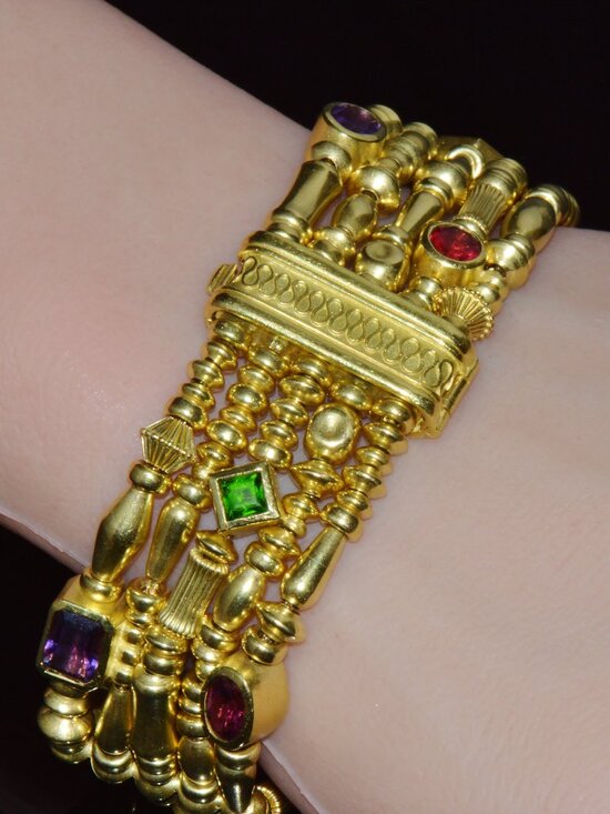 Designer Seidengang Natural Tourmaline Amethst Garnet 18K Solid Gold Bracelet - Picture 7 of 14